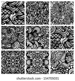 Hand-drawn seamless patterns may be used as background.