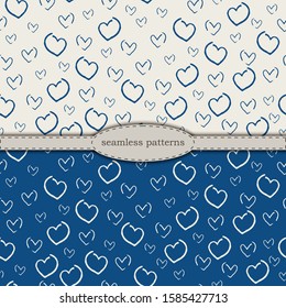 hand-drawn seamless patterns in simplified scandinavian minimalism style. classic blue pantone 2020 and beige bicolor. stock hand drawn vector for printing on fabric, textile, wallpaper, wrapping.