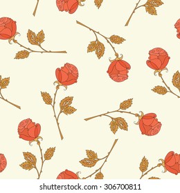 Hand-drawn seamless retro pattern with roses. Background for web pages, wedding invitations, save the date cards. Flower vector illustration.
