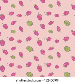 Hand-drawn seamless vector pattern with leafs and strawberries