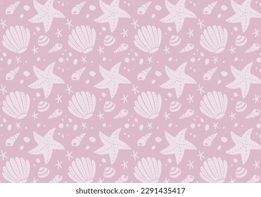 
Handgezeichnete Muschelgrafik, Hintergrund-Lavendel