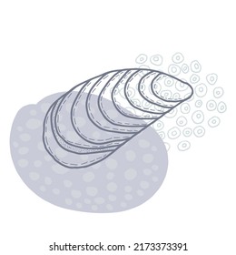 Hand-drawn seashell spiral with a texture of many dots.
