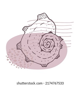 Hand-drawn seashell spiral with a texture of many dots.