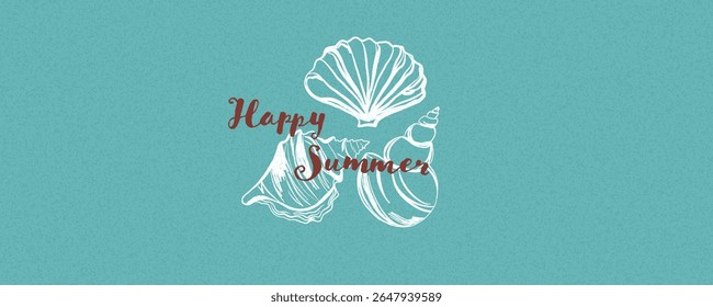 Handdrawn seashells with Grain Texture evoke Retro, Boho Summer vibes, perfect for minimalist beach-themed creative projects and printables.