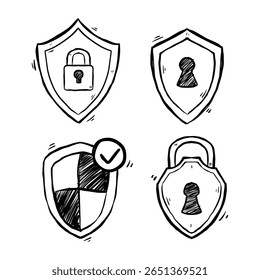 Handdrawn Security Icons Shields and Padlocks