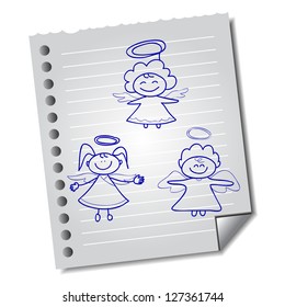 hand-drawn series of angel on paper note vector for design and presentation