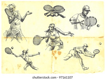 hand-drawn series - a collection of TENNIS players