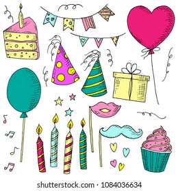 Handdrawn Set Birthday Birthday Wrapping Paper Stock Vector (Royalty ...