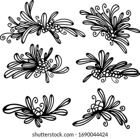 A hand-drawn set of Botanical elements isolated on a white background. Vector illustration in Doodle style.