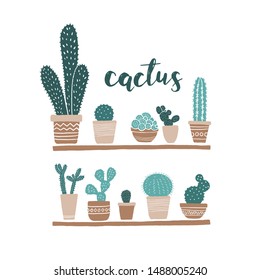 Handdrawn set of cacti isolated on white background. Flower illustration for your projects, greeting cards and invitations.