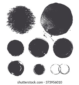 Hand-drawn set of  chalk, ink circles. Vector texture. Grunge paint circle.