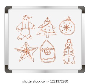 Hand-drawn set of christmas cookie on flip chart background. Vector cartoon doodles. Gingerbreads.