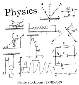 Hand-drawn Set. Collection of element in physics