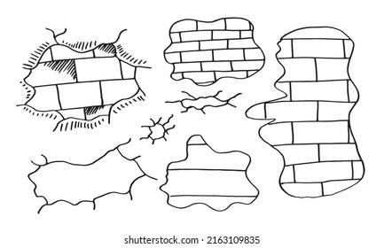 Handdrawn Set Cracked Brick Walls Vector Stock Vector (Royalty Free ...