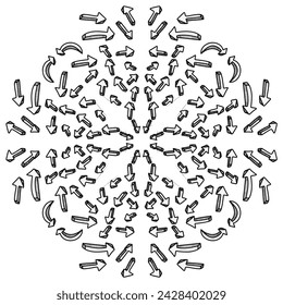 Handdrawn set of doodle modern 3d arrows isolated on white background,vector illustration eps10