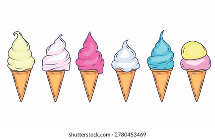 Hand-drawn set of doodles with different ice cream. Sketch style vector illustration for cafe menu, card, birthday card decoration.