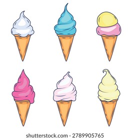 Hand-drawn set of doodles with different ice cream. Sketch style vector illustration for cafe menu, card, birthday card decoration.
