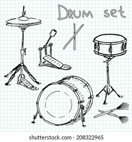 Hand-drawn set of drums