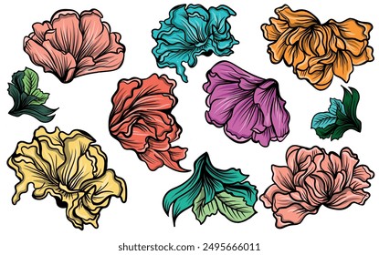 Hand-drawn set of flowers vector template.