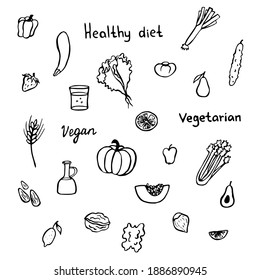 Hand-drawn set of food elements 