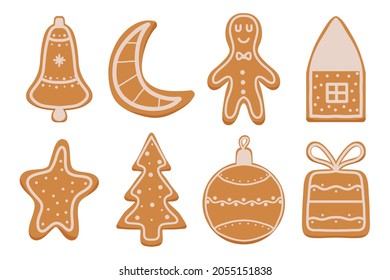 Hand-drawn set of gingerbread. Christmas gingerbread. Cookies for the new year.