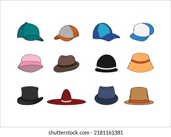 Hand-Drawn Set of Hat Accesory Illustration Drawing