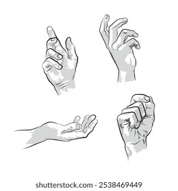 hand-drawn set of human hands, A vector sketch of man hands, Vector illustrations of man fingers