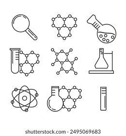 Hand-drawn set of icons, Vector illustration of Science icons, Vector symbols of Chemistry