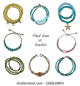 Hand-drawn set of jewelry-bracelets. Vector