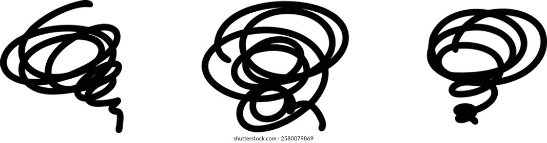 Hand-drawn Set of Manga Symbols, Hazy, Worried, Crumpled, Swirling Icon
