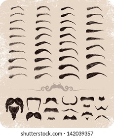 Hand-drawn set of mustache, beard, eyebrows.