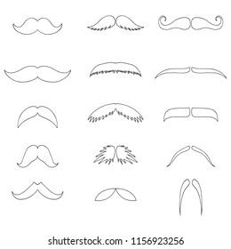 Hand-drawn set of mustache. Vector cartoon doodles. Isolated objects. 