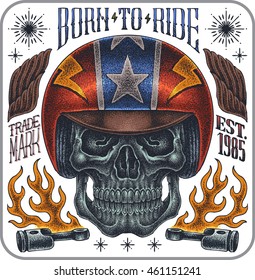 Hand-drawn set of old school biker theme tattoos.