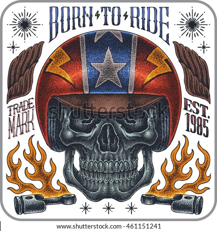 Hand-drawn set of old school biker theme tattoos.
