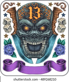 Hand-drawn set of old school superstitious theme tattoos.