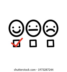 Hand-drawn set of round faces with checkboxes on white background.