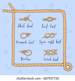 Hand-drawn set of sea bends with lettering made in vector