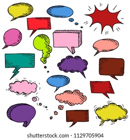 Hand-drawn set of speech bubbles. Isolated objects on a white background. Vector sketches. Cartoon doodles.
