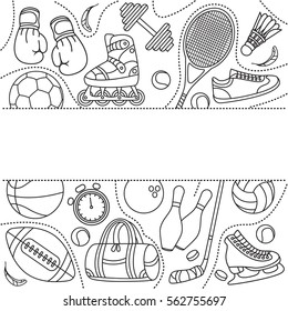 Handdrawn set of sport elements or icons in doodle style with a free space for your text.