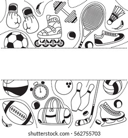 Handdrawn set of sport elements or icons in doodle style with a free space for your text.