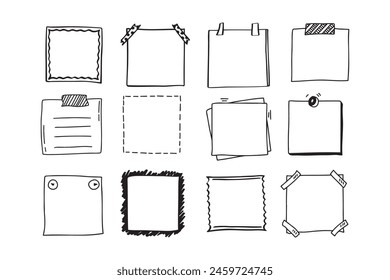 Conjunto dibujado a mano de marco cuadrado de garabatos. Doodle line marcos vacíos. Ilustración vectorial