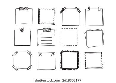 Handdrawn set of square scribbles frame. Doodle line empty frames. Vector illustration
