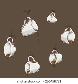 Hand-drawn set of the suspended coffee