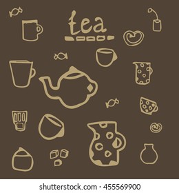 hand-drawn set of tea
