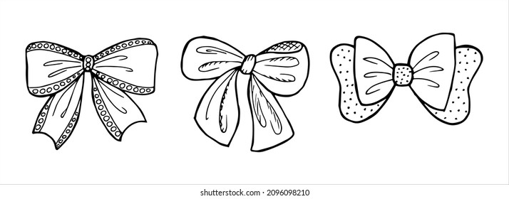 Conjunto de arcos empatados a mano en estilo doodle para diferentes tipos de diseño. Ilustración vectorial en blanco y negro.