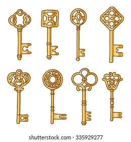 Hand-drawn set of various vintage keys