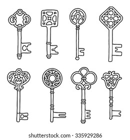 Hand  drawn set various vintage keys