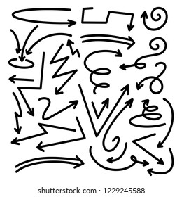 Handdrawn Set of Vector Arrows in Doodle Style Made With Brushes and Markers