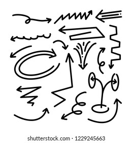 Handdrawn Set of Vector Arrows in Doodle Style Made With Brushes and Markers