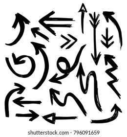 Handdrawn Set of Vector Arrows in Doodle Style Made With Brushes and Markers